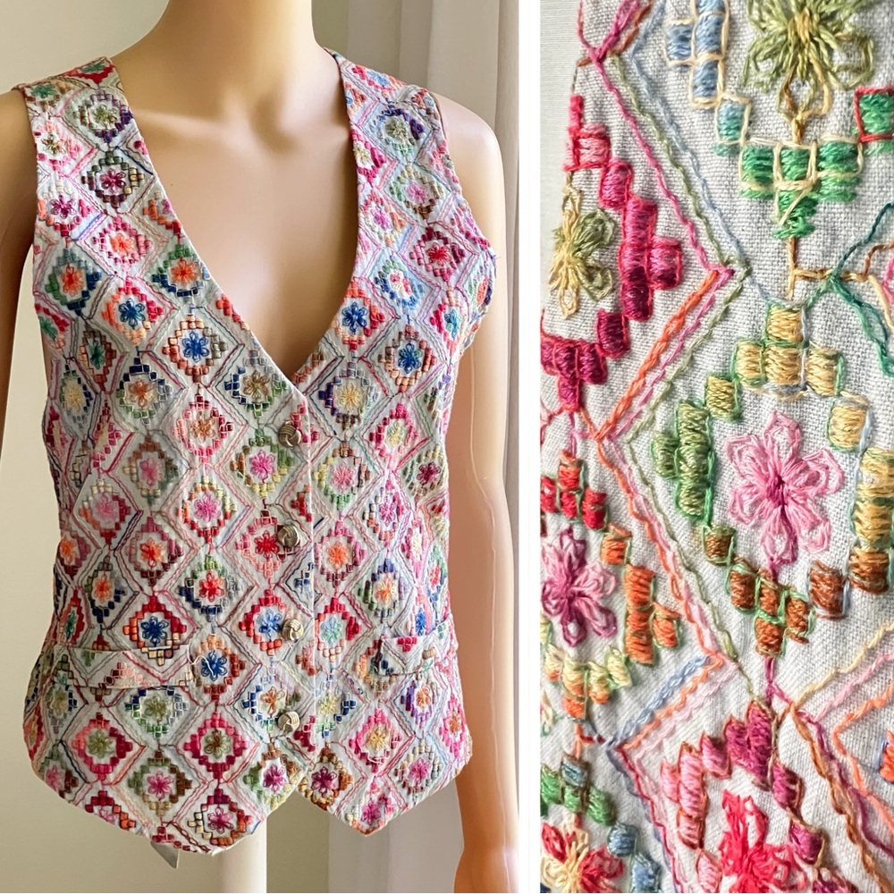 Vintage Embroidered Floral Vest